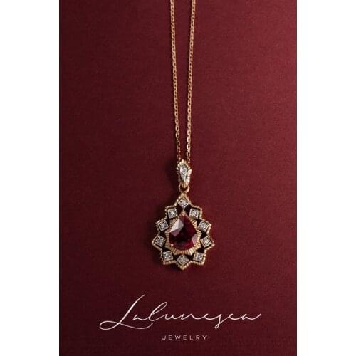 S925 Sterling Silver Water Drop Pendant Necklace For Women 18k Plated Rupee Red Treasure Tourmaline Chain Fine Jewelry Elegant