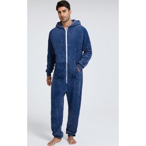 Winter Hoodies For Men Solid Flannel Jumpsuit Long Sleeve Mens One-piece Pajamas Sleepwear