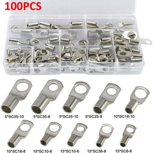 100PCS/kit Copper Tube Terminal Set Battery Welding Cable Lug Ring Crimp Connectors Electrical Equipment Connections
