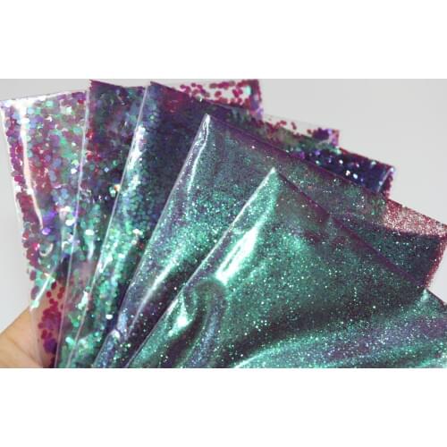 5 Kinds Size Green Purple Iridescent Chameleon Loose Glitter Dust for Body Eyeshadow,Nail Art,UV Resin,Craft,Soap,Candle,Slime