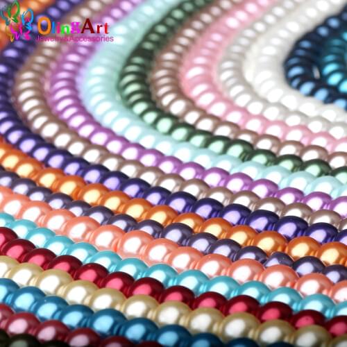 Free shipping OlingArt 4MM/6MM/8MM 50PCS round multicolor Glass imitation pearl DIY Earrings Bracelet necklace jewelry making