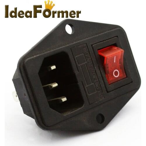 10A 250V Power Switch AC Part For MK Ultimaker 3 in 1 Fuse Supply Socket Outlet Red Black Triple Copper 3D Printers Parts