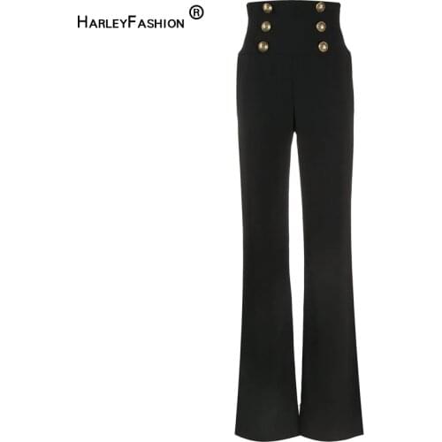HarleyFashion Women New Arrival Summer Luxury Quality High Waist Buttons Wide-leg Maix Long Casual Loose Pants