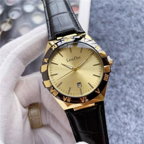 Fashion Brand Mens Watches Stainless Steel Material Leather Strap Dial Diameter 42mm Quartz Watch Black Clock Relogios