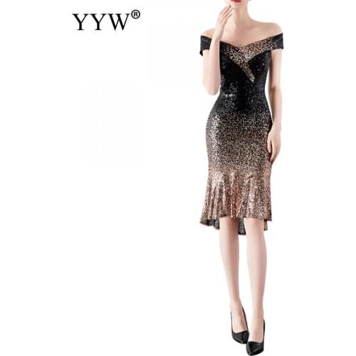 2020 Europe And America Elegant Short Mermaid Evening Dress Vintage Gradient Sequin Dress Package Hip Sexy Cocktai Party Dresses