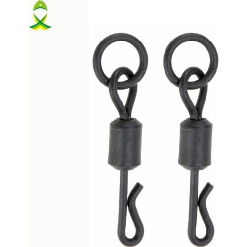 JSM 200pcs Matte Black Rolling Quick Change Swivels With Ring Carp Rigs Long Body Q-shaped Swing Snap Carp Fishing Accessories