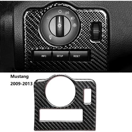 Carbon Fiber Headlight Switch Buttons Decorative Frame Trim Sticker Cover Black for Ford Mustang 2009-2013