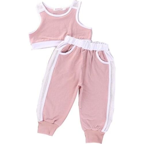 Summer Toddler Girls Clothes Sets Pink Sports Vest Tank Tops+Long Pants Outfits Set Tracksuit 25