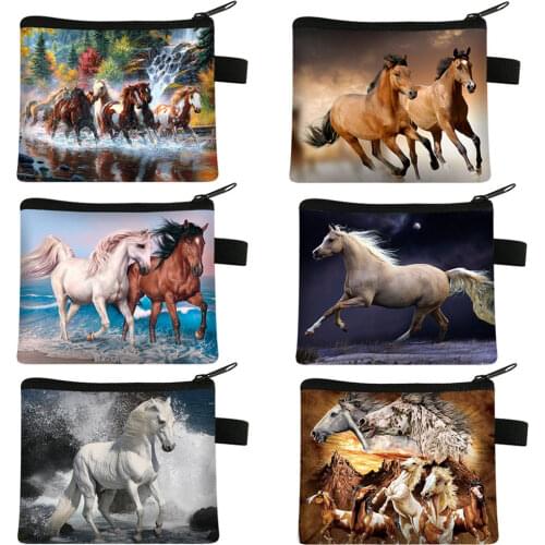 Beautiful Running Horse Print Coin Purse Women Wallet Little Girls Purses and Handbags Ladies Lipstick Credit Holder Coins Bags