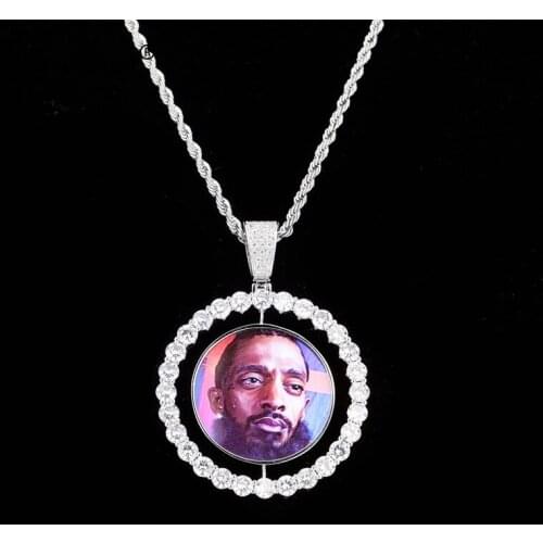 Custom Made Photo Rotating Double-sided Medallions Pendant Necklace With 4mm Tennis Chain Zircon Mens Hip Hop Jewelry Pingente
