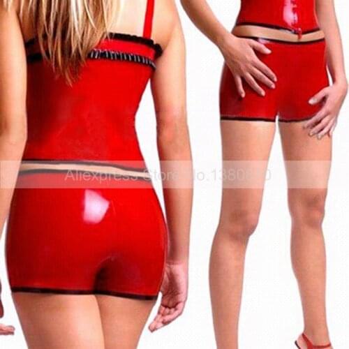 Latex Lingerie Sexy Woman Rubber Red Panties Shorts Handmade S-LPW060