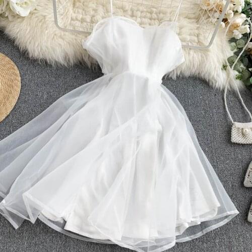 2020 summer new womens solid Mesh Backless Sleeveless sling A-line Dresses female strap elegant dresses G1013