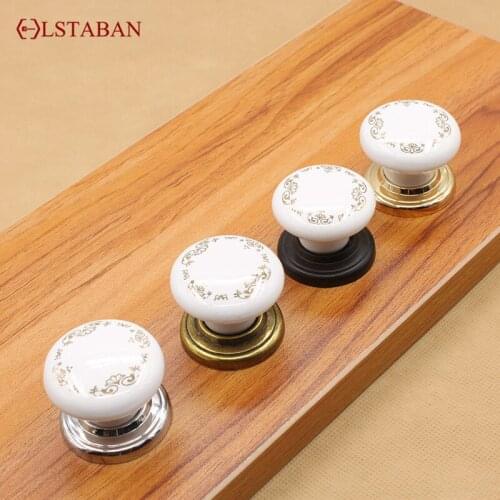 LSTABAN Chinese Style Antique Drawer Shoe Cabinet Ceramic Single Hole Handle European Style White Retro Cracked Rose konbs