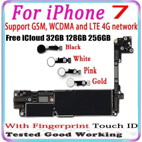 Good Working Original for iPhone 7 Motherboard for iphone 7 unlocked Logic board Clean iCloud with Chips IOS Support LTE 4G MB
