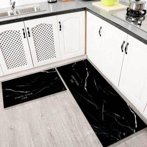 50x160cm bathroom rug set Simple luxury black marble pattern kitchen mat combination entry mat bedroom long bedside blanket