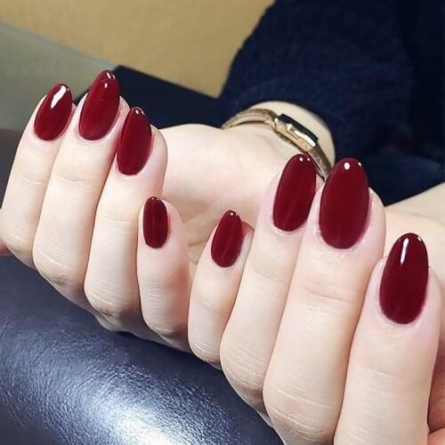 24pcs/Set Vintage Wine Red False Nails Middle Long Round Head Full Nail Tips with Pre-Finished Fake Nail Art Decortaion
