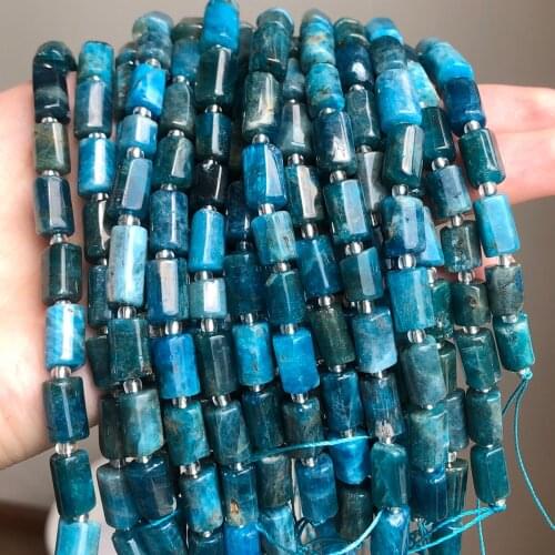 Natural Faceted Blue Apatite Stone Beads Cylinder Loose Beads For Jewelry Making DIY Earring Charm Bracelet 7.5"Strand 8x11mm