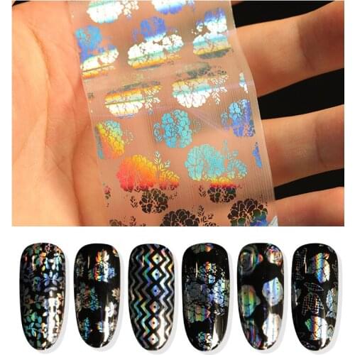 New nail foil transparent paper color nail leaf pink stripe flower DIY laser flash nail glue sticker