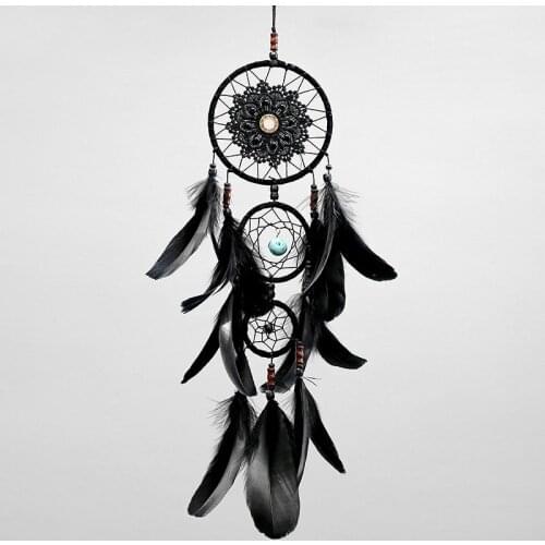 New Creative Home Wind Chime Hanging Black Feather Multi-ring Dream Catcher Bedroom Living Room Wall Decoration Window Ornaments