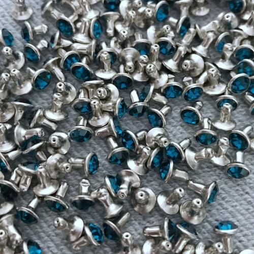 New Coming 100Sets 6mm Indicolite Blue CZ+++ Crystals Rhinestone Rivets Silver Nailhead Blue Spots Studs DIY Shipping Free
