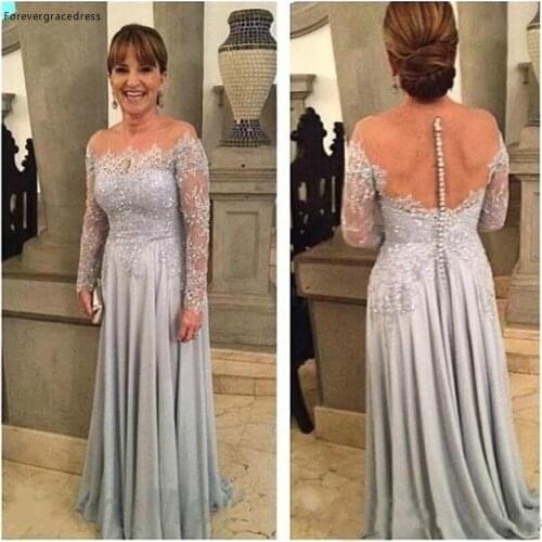 2019 Elegant Mother of the Bride Dresses Appliques Long Sleeves Formal Godmother Evening Wedding Party Guests Gown Plus Size