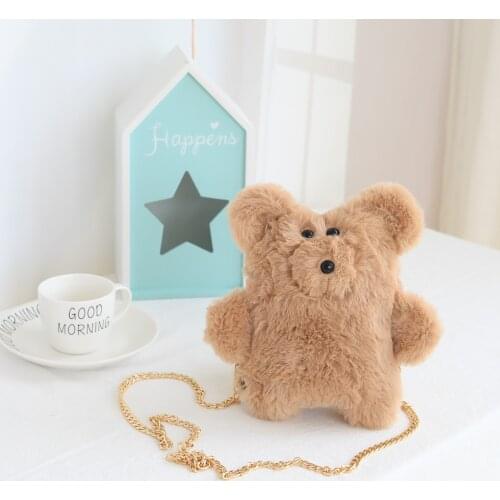 Plush Bags for Women 2020 Kawaii Bear Animal Adult Beauty Shoulder Girls Bags for Mobile Phone Cosmetic Bag