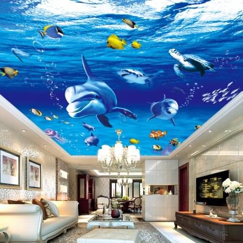 Underwater World Blue Deep Ocean Cartoon Shark Photo Mural Living Room Bedroom Ceiling Wall Decor Non-woven Custom 3D Wallpaper