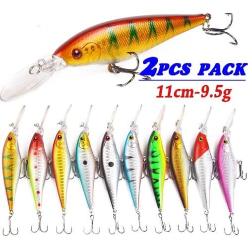 2PCS 11cm-9.5g Minnow Fish Fishing Lures Bass Popper Bait Artificial Hard Fish Lures Topwater Fishing Tackle 11cm-9.5g
