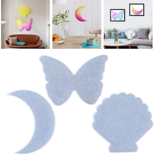 Moon/Butterfly/Shell Carved Flower Coaster Epoxy Resin Mold Cup Mat Casting Silicone Mould DIY Crafts Placement Mold