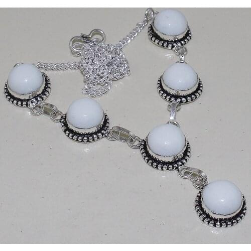 White Opal Necklace Silver Overlay over Copper , 48.2 cm, N0632