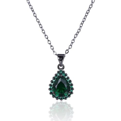 Vintage Black Pendant Necklace For Women 2020 Black Gun Plated Green Zircon Stone Pendants P2040