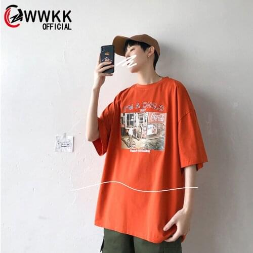 WWWKK 2021 new summer national tide Chinese style short-sleeved female loose half-sleeved hip-hop y2k couple T-shirt streetwear