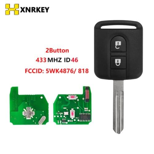 XNRKEY Excellent Quality 2 Button Remote Transmitter key Fob 2 Button 433MHz ID46 for Nissan X-trail Navara Micr