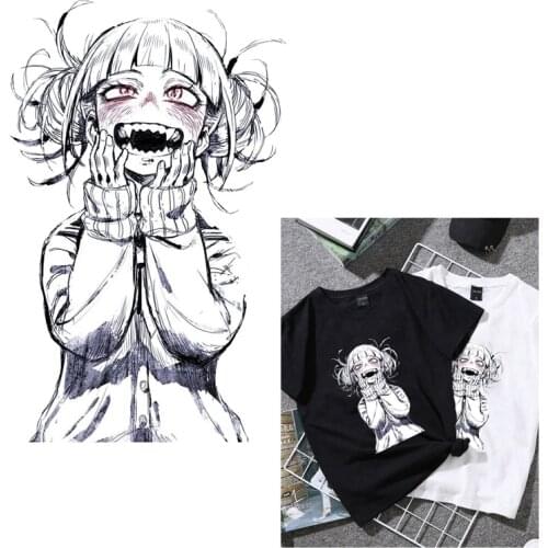 Japan Anime Crazy Girl Thermo Transfer Sticker On Clothes DIY Iron On Patches For Clothing Washable Girl T-shirt Patch Applique