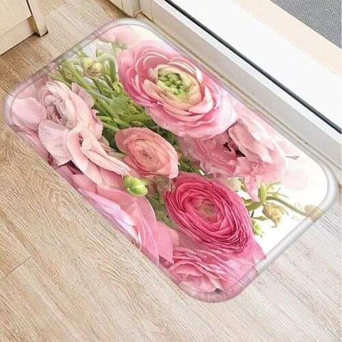 Rose Flower Kitchen Entrance Door Mat Coral Velvet Carpet Doormat Colorful Indoor Floor Mat Anti-Slip Rug Floor Mat In The Room