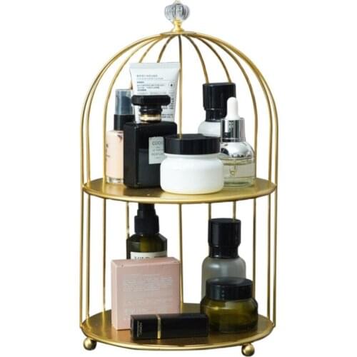Iron Art Makeup Organizer 2 Layers Jewelry Box Cosmetic Organizer Makeup Box Lipstick Perfume Shelf Holder Bathroom Organizer