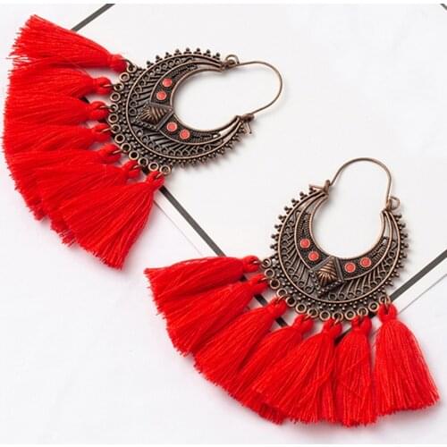 Fashion Handmade Tassel Hoop Earrings for Women Bohemia Ethnic Vintage Boho Fringe Statement Earring Jewelry Gifts Dropshipping