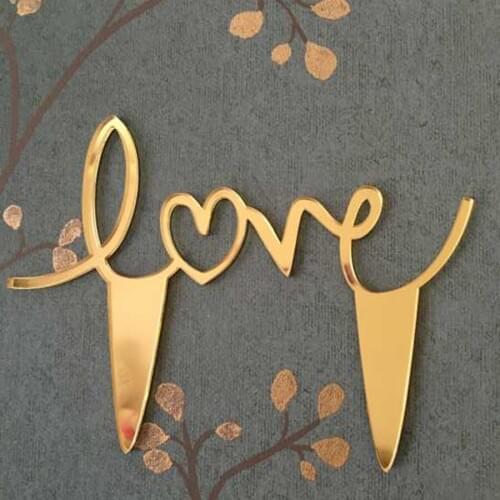 Gold Wedding Cake Decor - LOVE With Heart Wedding Cake Topper , Gold Acrylic Design Wedding Party Decoration Cake Accessory