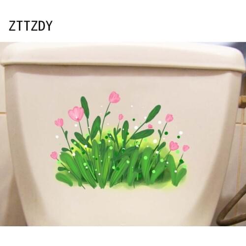 ZTTZDY 26.2*19.5CM Cartoon Green Leaves Flowers Wall Stickers For Kids Rooms WC Toilet Decor T2-0348