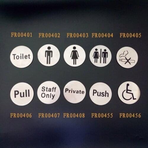 1x Door Plate Public Area Sign Plate Indicator Stainless Steel Dia. 7.5cm Toliet Pull Push Man Disable No cigarette Private