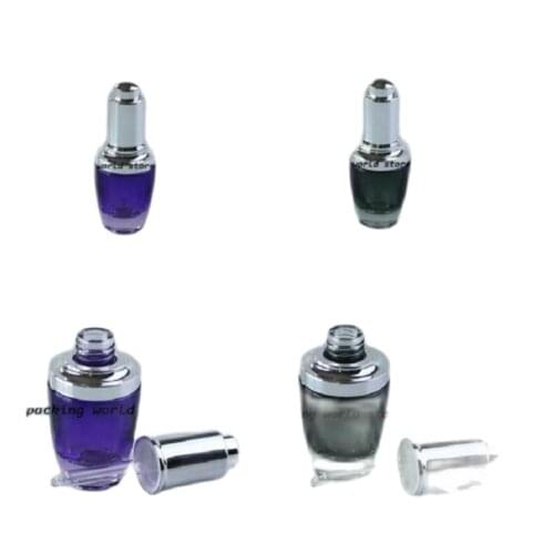 20ML black/purple glass dropper bottle serum liquid /essence/essential oil containing ,pump dropper bottle silver/gold dropper