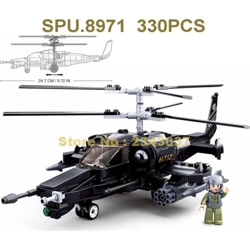 0752 330pcs Military Ww2 World War Ii Army Armed Helicopter Building Blocks Toy