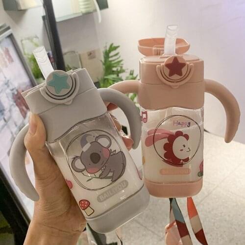 400ml PP Plastic Water Bottle Happy Durable Water Bottles For Girls Kids Leak-proof Drinkware BPA Free Student Gift Cup Bottle