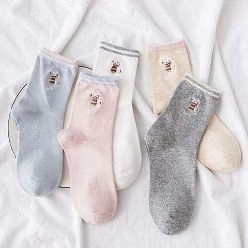 5 Pair/ Lot High Quality Autumn And Winter Women Warm Socks Embroidery Female Fashion Cotton Boot Ankle Socks