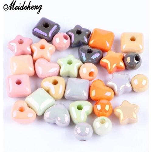 Acrylic Gradient Color Half Hole Beads Charms UV Planting Star Heart Round Square Hair Ornaments Accessories For Jewelry Making