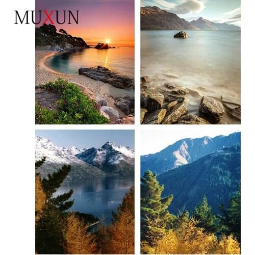 MUXUN 5d Diy Diamond Drill Round Embroidery Full Lake Sunset Landscape Painting Diamond Cross Stitch Diamond Decoration A80181