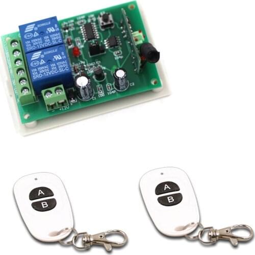 Wireless Remote Control Switch 2 CH 10A Receiver Lighting Switch System DC 9V Relay Receiver Transmitter Learning Code 433Mhz