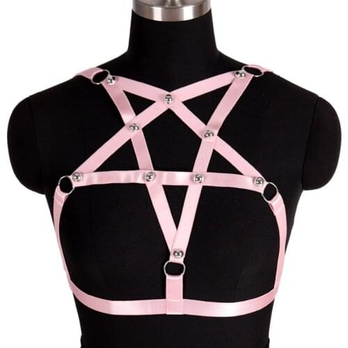 Festival Rave Pink Pentagram Bondage Top Adjust Waist Suspender Belt Harness For Women Garter Bdsm Erotic Lingerie Clothes