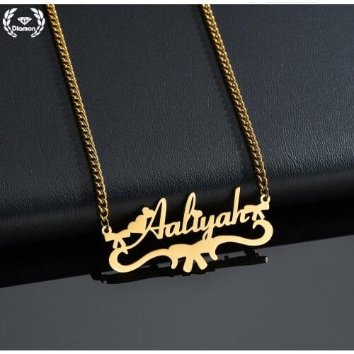 Diamon Personalized Stainless Steel Jewelry Necklace With Bow Decoration for Women Girls Custom Name Color Pendant Fashion Gift