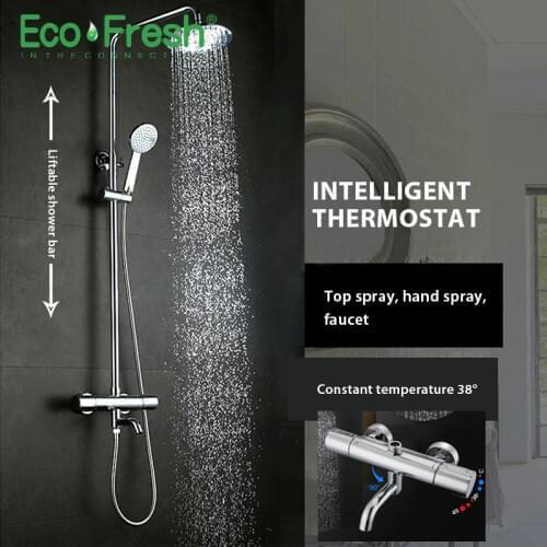Ecofreh Shower System bathroom shower thermostat faucet tap waterfall wall mount thermostatic shower mixer with shower faucets
